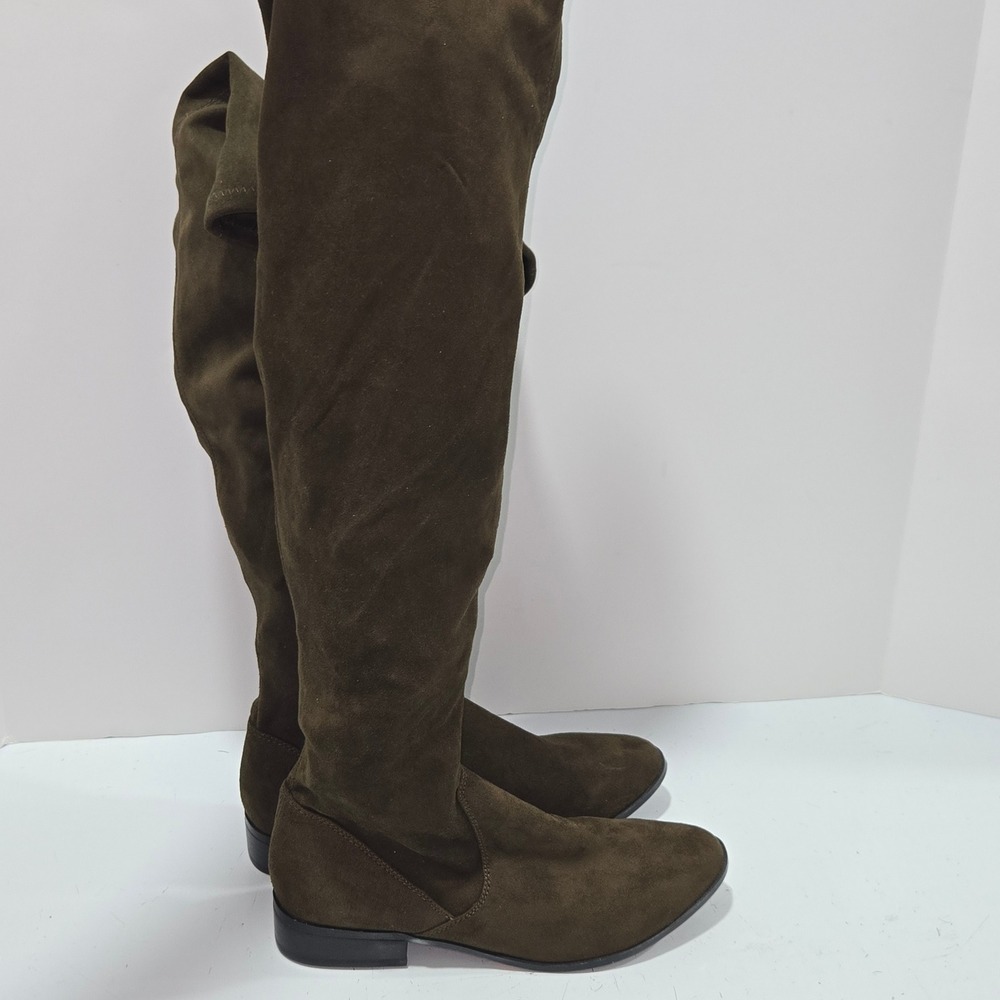 Aldo Women Brown Olive Faux Suede Over The Knee Flat Boots Size 8
